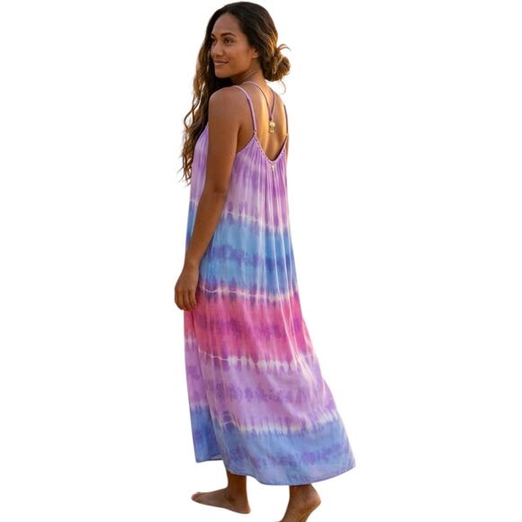 Tiare Hawaii Dresses & Skirts - Tiare Hawaii Tie Dye Batik Maxi Dress Studded Bodice Sleeveless One Size
